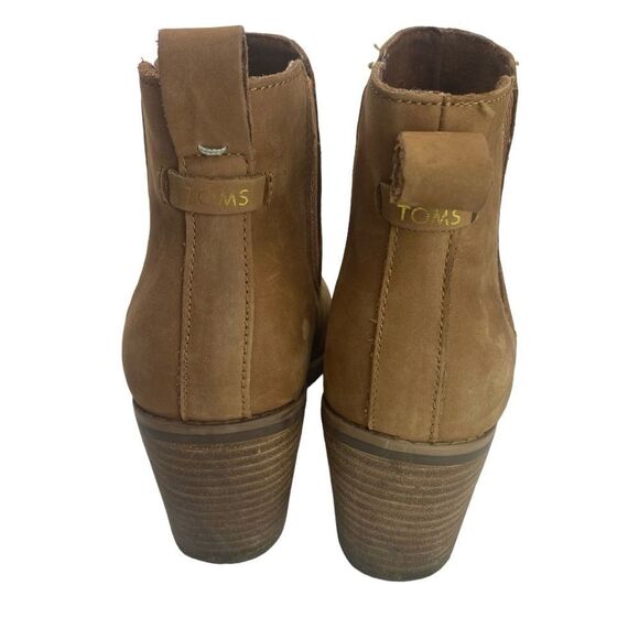 TOMS EVERLY Wm’s Sz 8.5 Tan Oiled Nubuck Leather Pull On Chelsea Bootie Boots - Picture 5 of 7